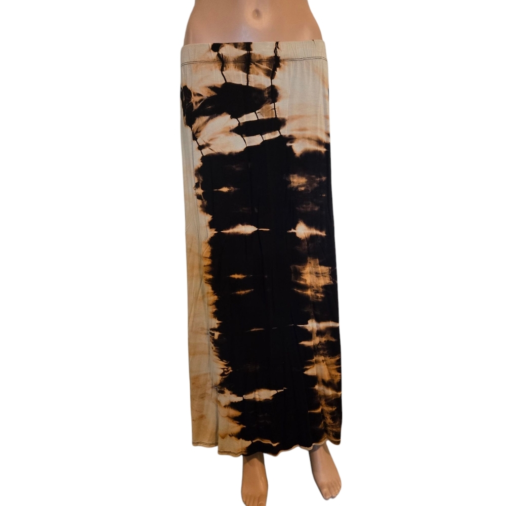 Go Couture Black + Beige Tie Dye Long Maxi Skirt NWT Mid Static Elastic Waist XL